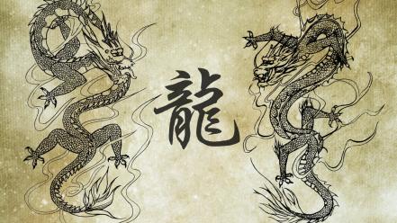 Asian art dragons wallpaper