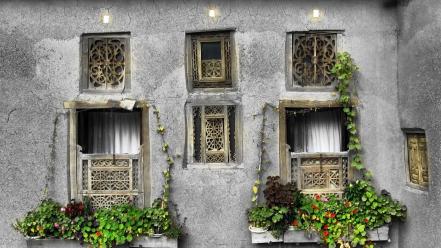 Balcony house man-made old wallpaper