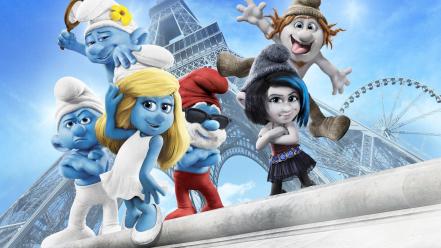 Eiffel tower papa smurf smurfette the smurfs 2 wallpaper