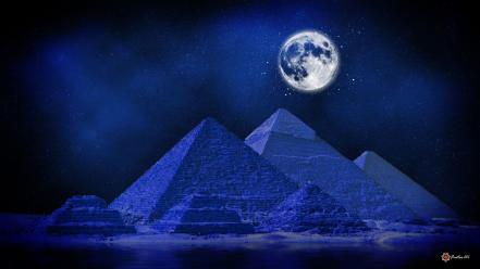 Full moon artwork blue deserts digital art wallpaper