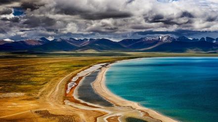 Himalayas tibet beaches beige blue wallpaper