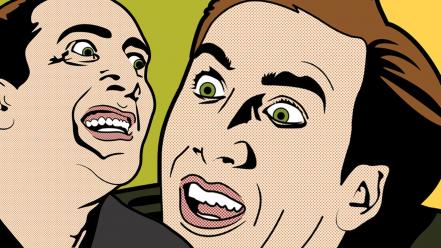 Nicolas cage green meme popart yellow wallpaper