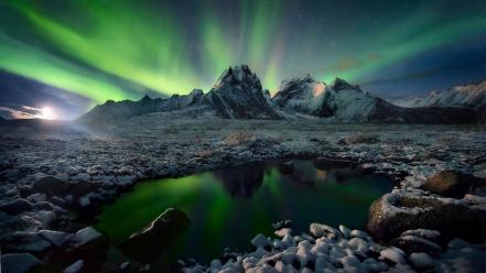 Sun aurora borealis blue dawning green wallpaper