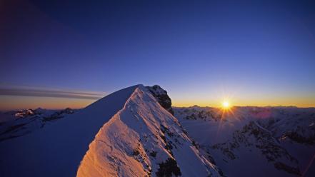 Sun landscapes mountains nature snow wallpaper