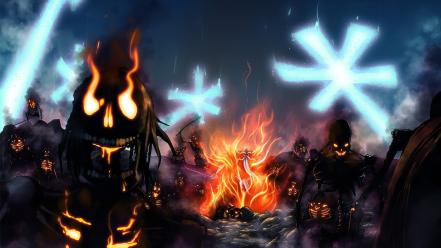 Bleach yamamoto genryusai shigekuni bankai flames skeletons wallpaper