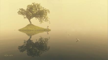 Bottles digital art fantasy lone tree wallpaper
