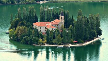 Catholic croatia national park boats green wallpaper