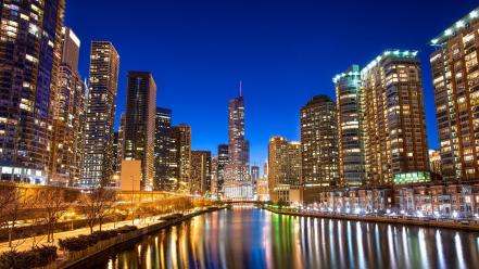 Chicago cities cityscapes night rivers wallpaper