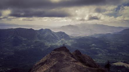 Clouds fantasy horizon landscapes lone woman wallpaper