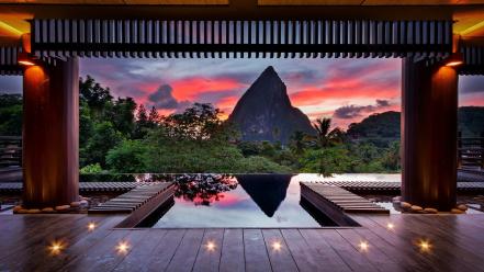 Exterior houses mountains nature skies wallpaper
