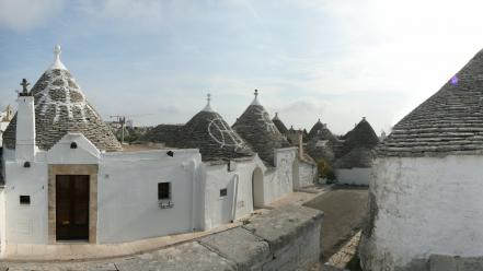 Italia italy alberobello puglia landscapes panorama wallpaper