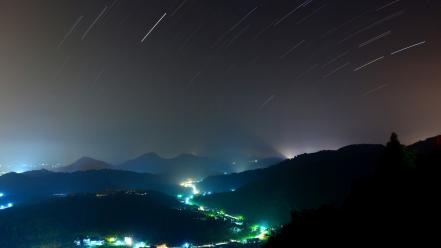 Long exposure night landscapes stars wallpaper