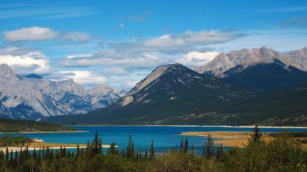 Abraham lake alberta canada blue clouds wallpaper