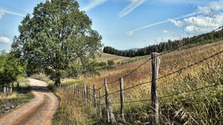 Barbed wire fences landscapes nature paths wallpaper