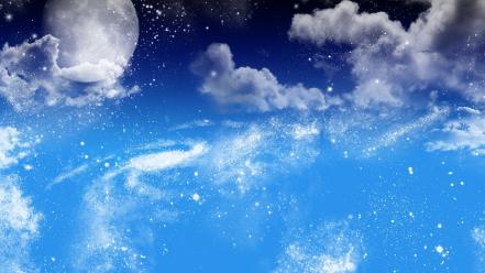 Blue skies clouds digital art planets wallpaper