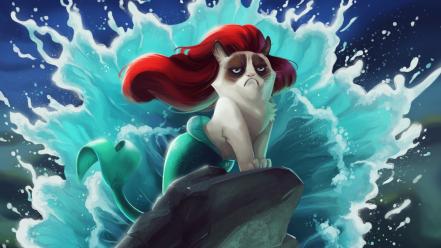 Grumpy cat the little mermaid tsaoshin artwork disney wallpaper