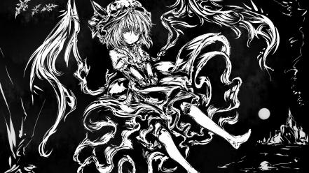 Hair thigh highs monochrome hats remilia scarlet wallpaper