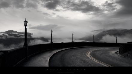 Light landscapes dark roads monochrome wallpaper
