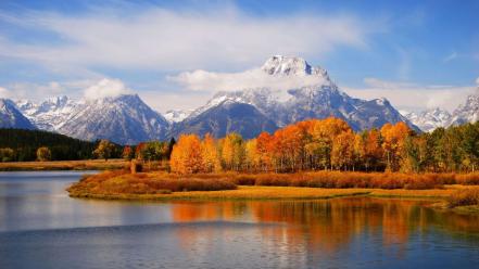 Mountains clouds landscapes nature trees lakes skyscapes wallpaper