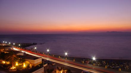 Night lights city seascapes skies rodos sea wallpaper