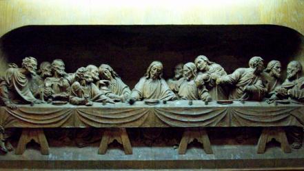 The last supper artwork wood carving wallpaper