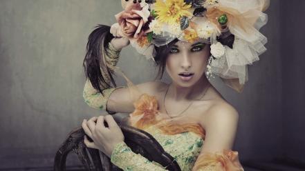 Women flowers hats wallpaper