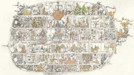 Artwork submarine traditional art wallpaper
