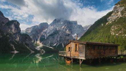 Di dolomites italy cabin clouds wallpaper