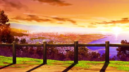 Gensou no idea cityscapes coast fences game cg wallpaper
