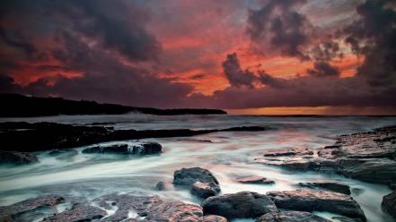 Landscapes long exposure nature rocks sea wallpaper