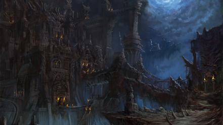Moon buildings dark night scenic wallpaper