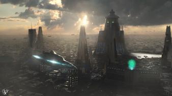Afternoon cities of the future digital art futuristic wallpaper