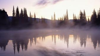 Mist dreamy lakes multiscreen wallpaper