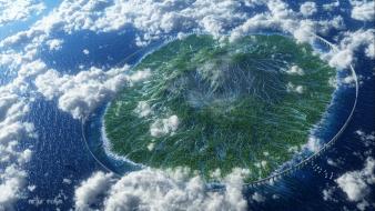 Ocean clouds islands artwork civilization skyscapes wallpaper