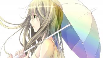 White long hair green eyes umbrellas anime girls wallpaper