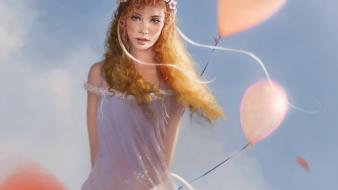 Women paintings flowers artwork wallpaper