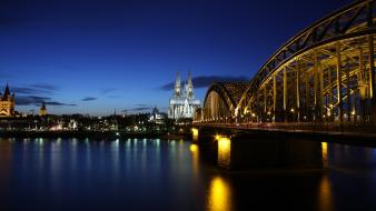 Cityscapes germany architecture bridges buildings cologne lighting evening wallpaper
