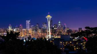 Cityscapes skylines night seattle washington wallpaper