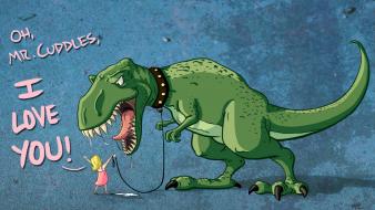 Dinosaurs funny tyrannosaurus rex adorable cuddles wallpaper
