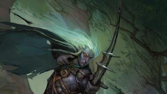 Fantasy art elves white hair bow (weapon) wallpaper