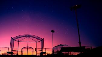 Night stars silhouette buildings hdr photography baseball field wallpaper