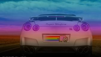 Skylines nyan cat photomanipulation nissan skyline r35 gt-r wallpaper