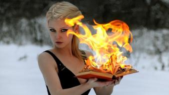 Women fire books wallpaper