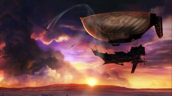 Sun clouds science fiction steampunk wallpaper