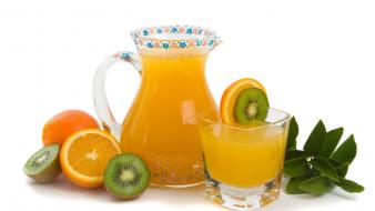 Food fruits kiwi oranges white background wallpaper