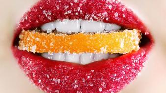 Frost frozen fruits lemons lips wallpaper