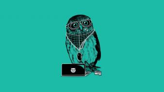 Glasses laptops minimalistic owls wallpaper