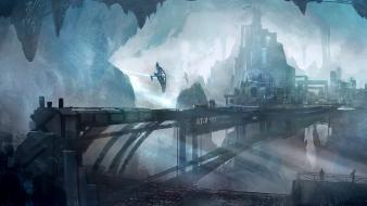 Artwork cities futuristic science fiction underground wallpaper