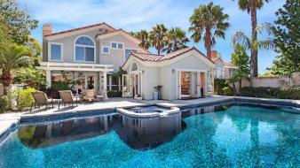 Houses swimming pools trees wallpaper