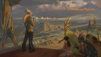 Ancient aztec fantasy art gods wallpaper